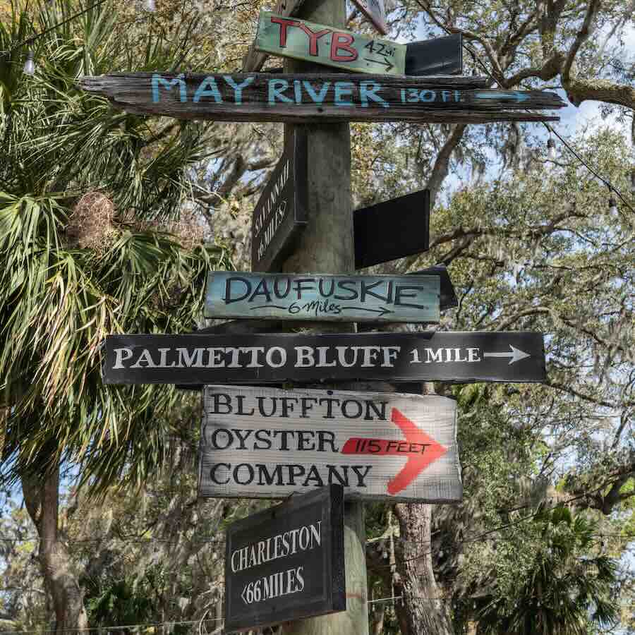 Direction signs to local destinations and businesses.