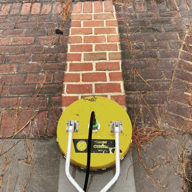 Brick path cleaned with power washer