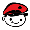Cartoon face with red cap and smile.