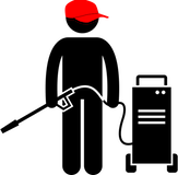Person in red hat with fuel pump icon