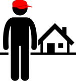 Person with red cap beside house silhouette.